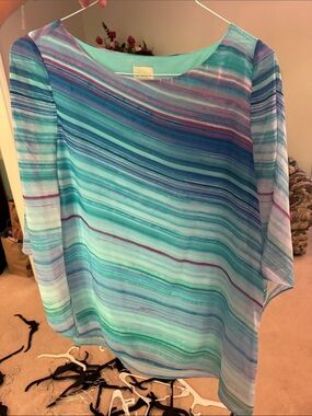 Chico's Aqua Teal Striped Sheer Top
